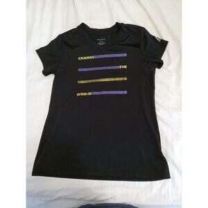 Reebok T Shirt Girls La Youth Black Change The World Casual V Neck